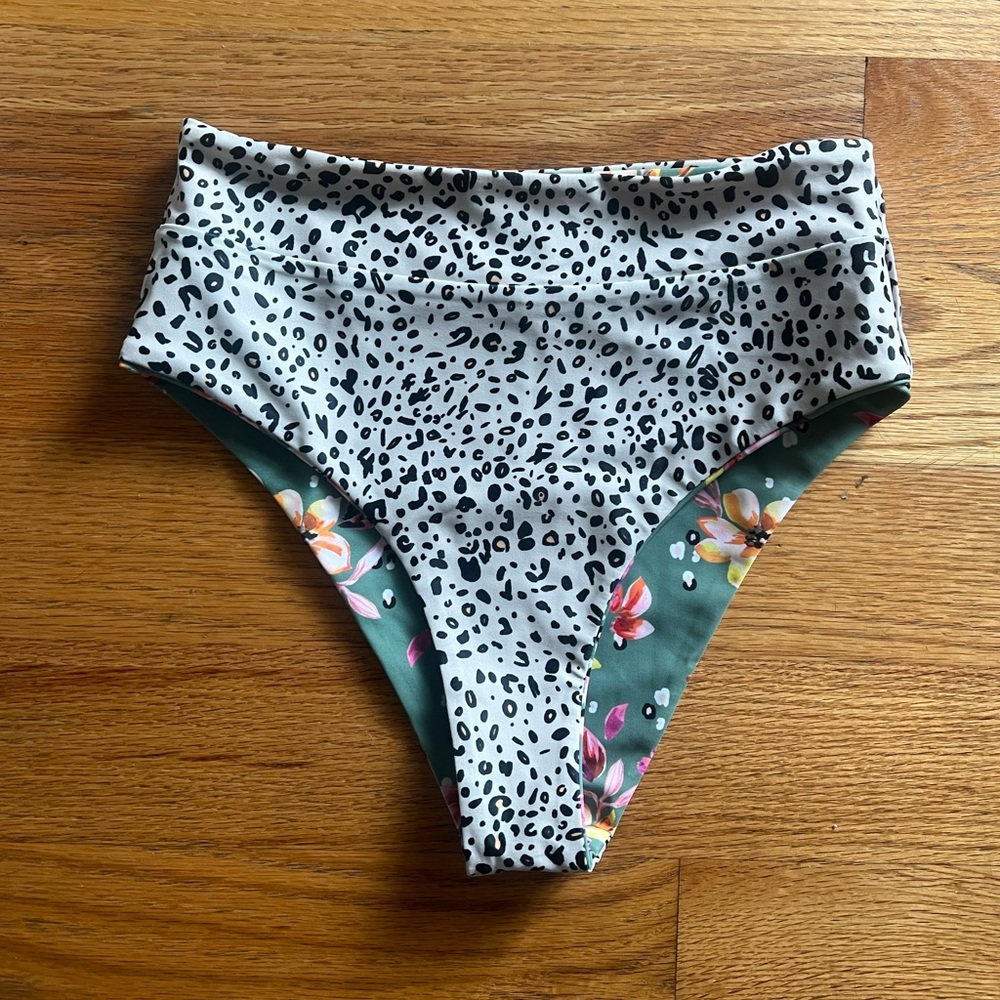 Kulani Kini Reversible Swim Bottoms - Cheetah Print and Floral
